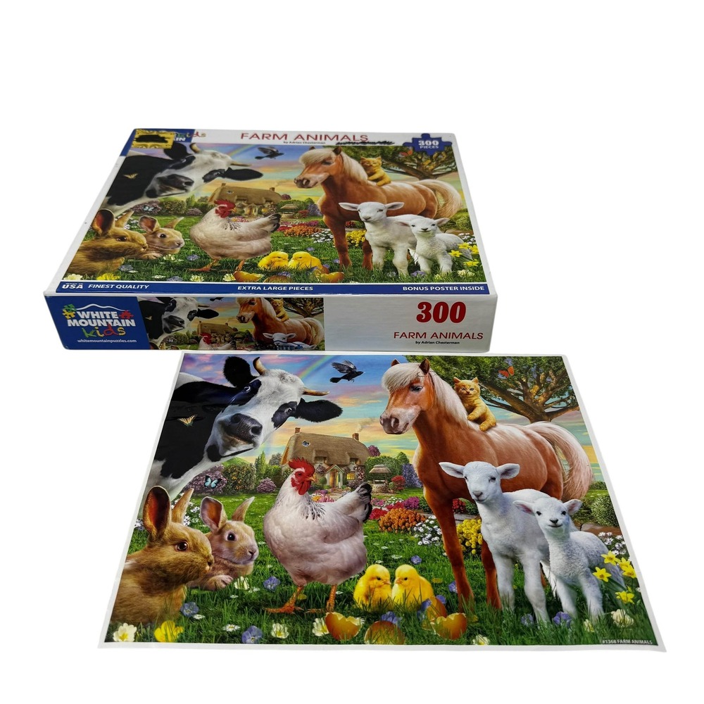 White Mountain Kids Farm Animals 300 Piece Puzzle Adrian Chesterman Complete - Picture 2 of 14